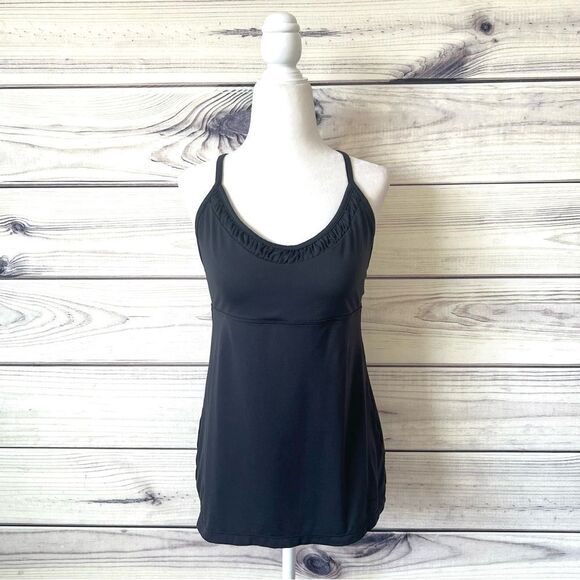 Patagonia Tops - Patagonia Black Morning Glory Cross Back Ruched Tank Top